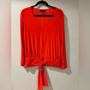 Banana Republic Bright Red Orange V-Neck tie Blouse